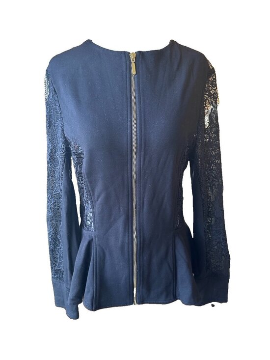 XOXO Jackets & Blazers - XOXO Y2K Black Lace Fitted Flare Blazer Zipper Jacket Large Women